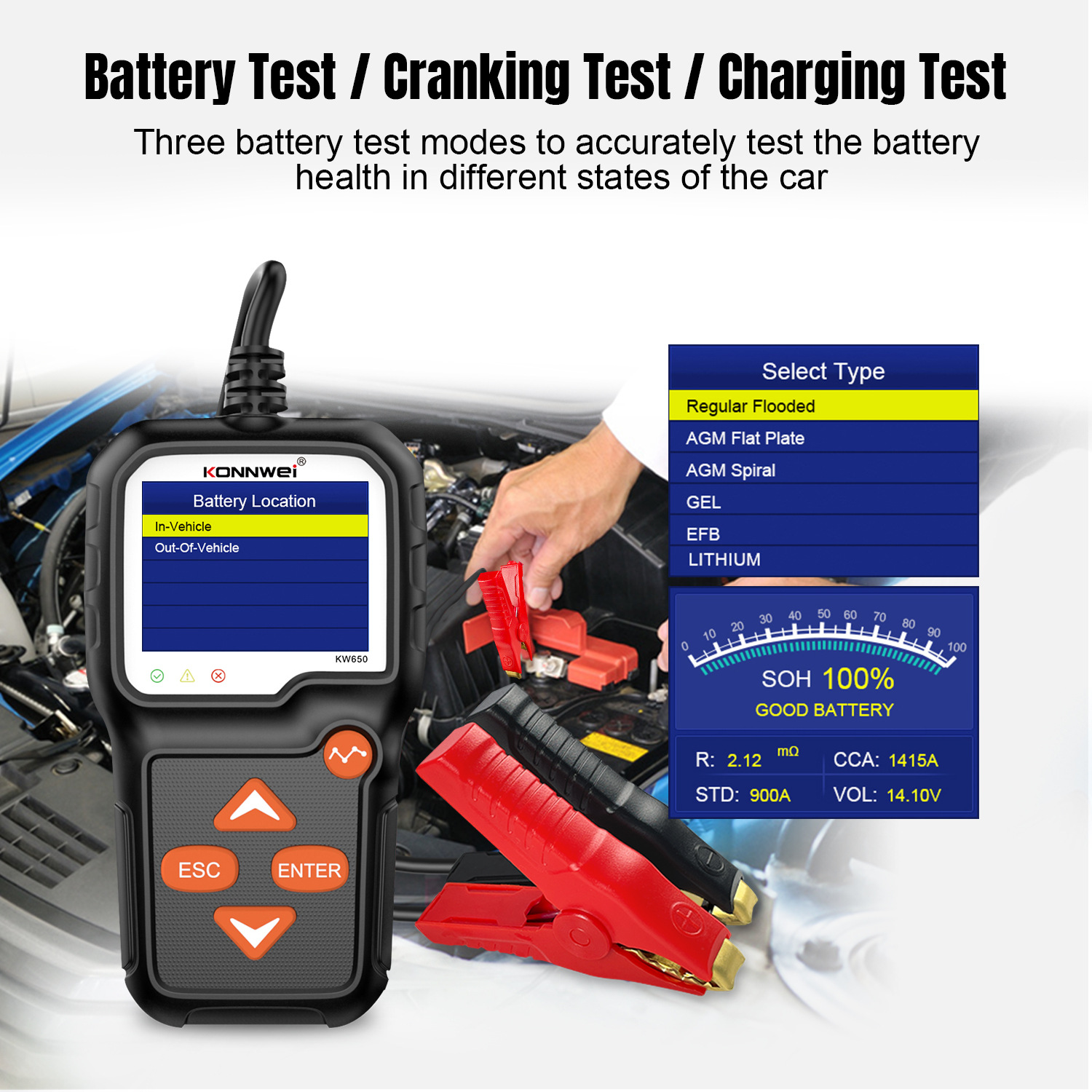 KW650 6V-12V Auto Battery Test - Lawn Mower Battery 评论和价格