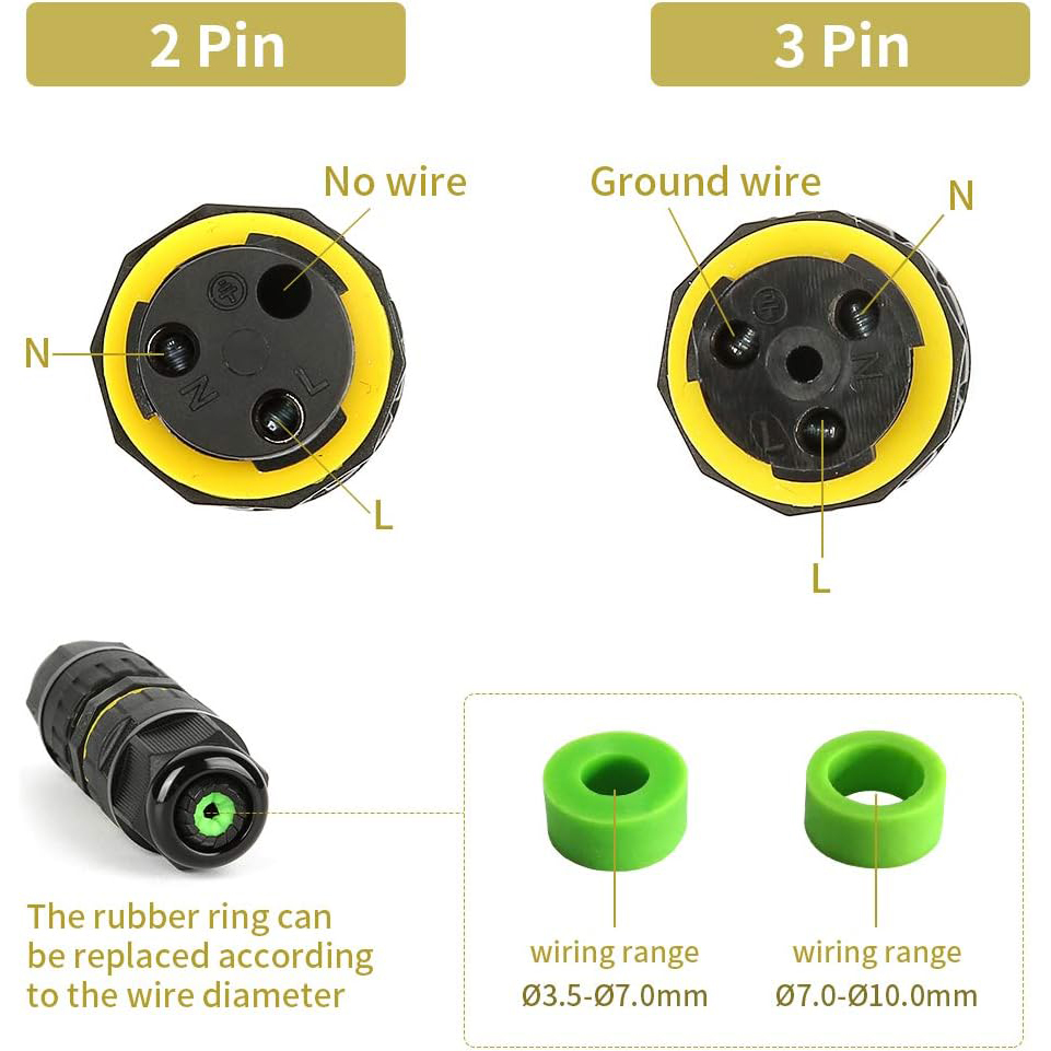 2 Way 2/3Pin IP68 Outdoor Wate - Outdoor Power Wire 评论和价格